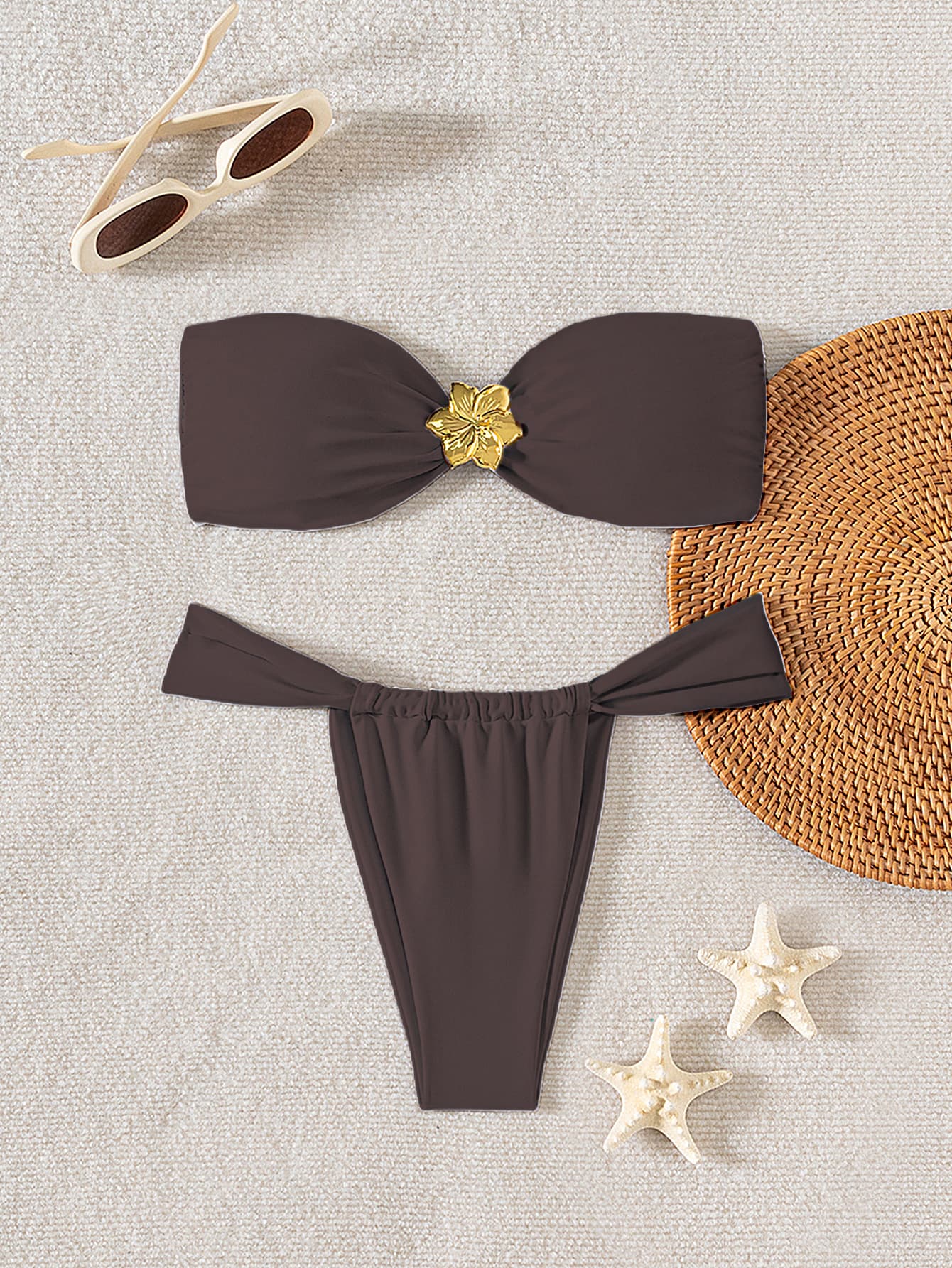 Еднобоен-Боја Tube-Топ Секси Сет од Два Дела Bikini Женски Капини Костим color variant