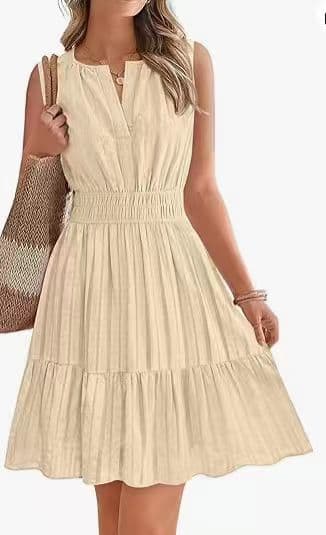 Прилепен-Струк Round-Деколте Мини V-Деколте Плисиран Памук-Ланен color variant