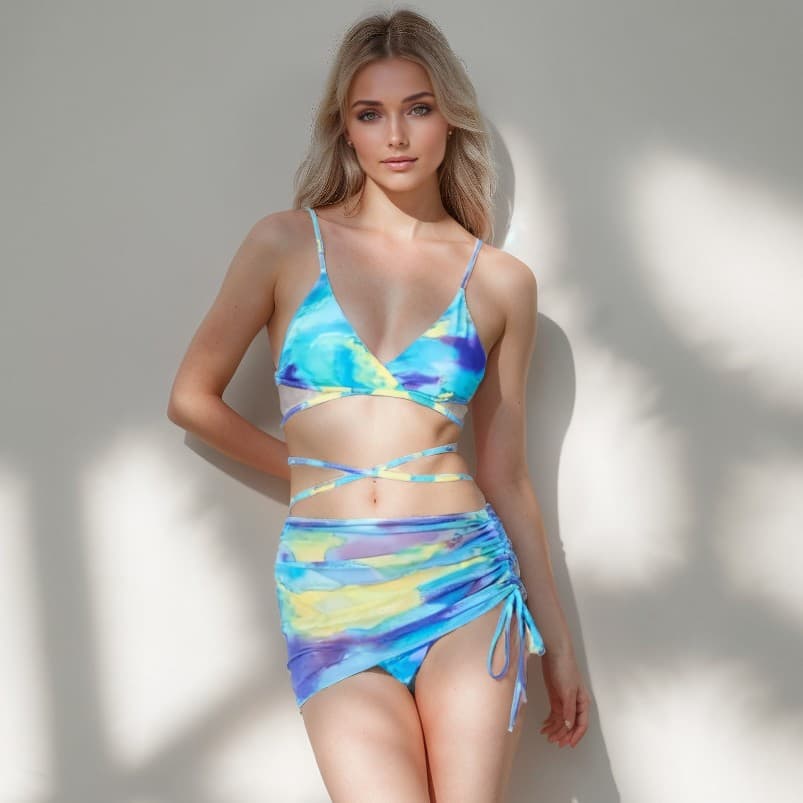 Europe and America Ombre Print Bikini Beach Set Gauzy Skirt 1