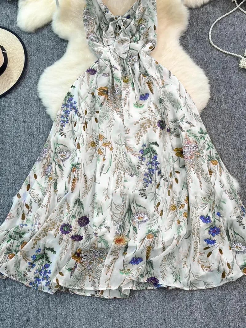 Разнобоен Цветен Принт V-Деколте Слип Фустан color variant