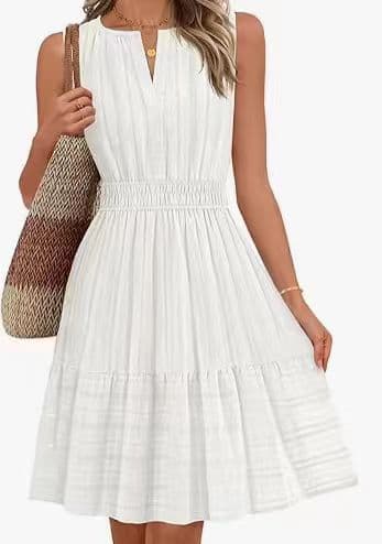 Прилепен-Струк Round-Деколте Мини V-Деколте Плисиран Памук-Ланен color variant