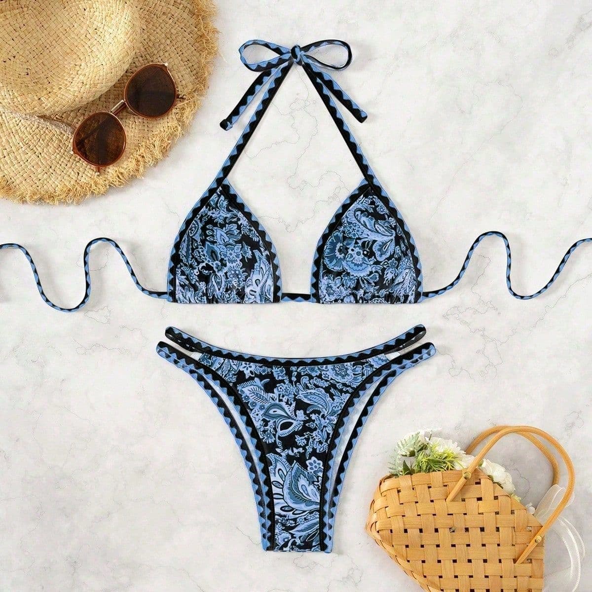 Принтан Halterneck Секси Bikini Сет од Два Дела Капини Костим color variant