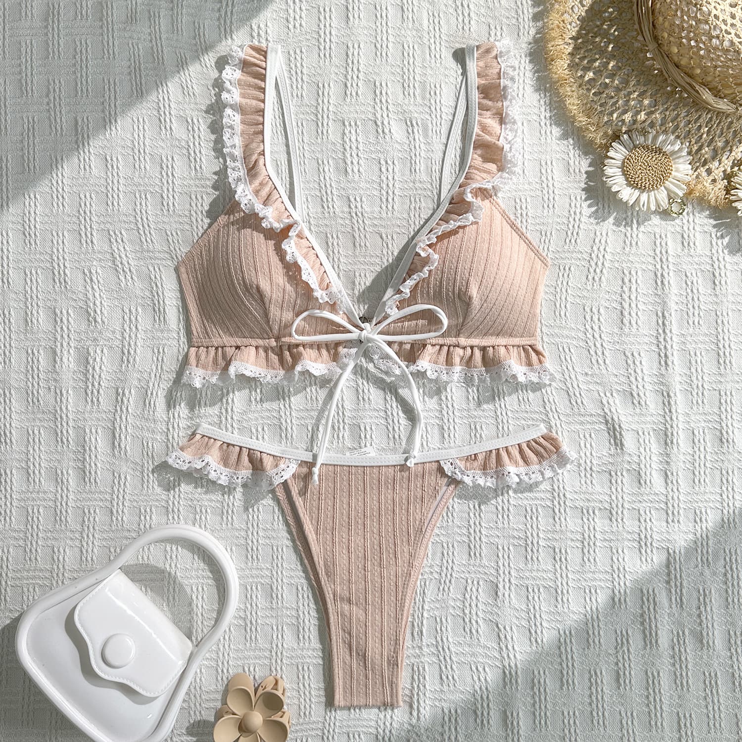 Секси Еднобоен-Боја Strappy Капини Костим Женски Сет од Два Дела Bikini color variant