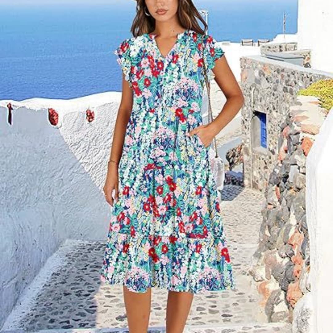 Summer Elegant Printed Dress with Ruffle Sleeves 1