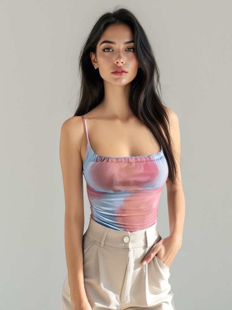 Tie-dye Printing Mesh See-through Camisole Hot Girl on model