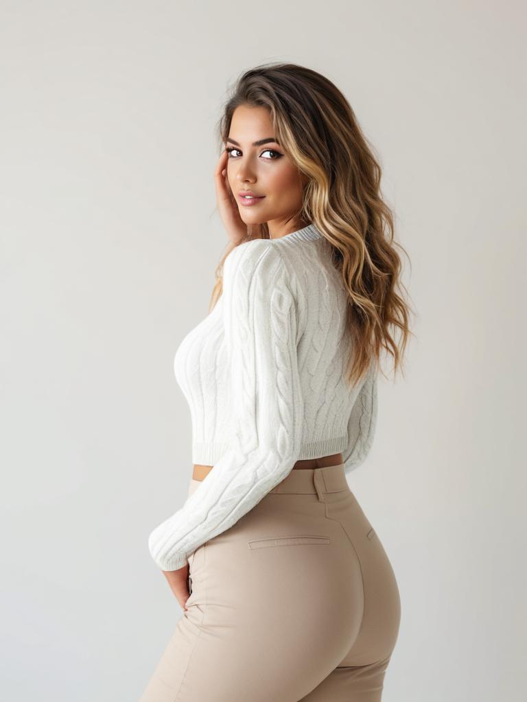 Casual Cable Knit Cropped Sweater Bodycon Dress Set on model