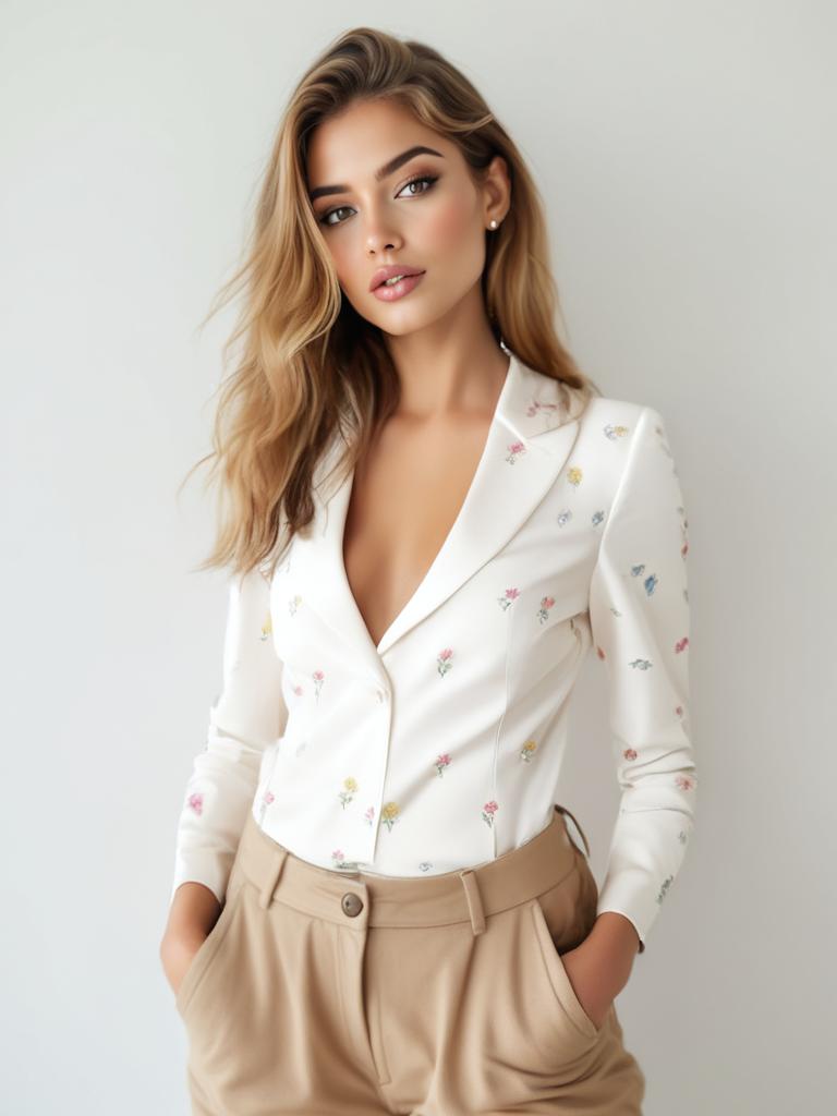 Single-breasted Pattern Blazer and Trousers 2-piece Suit on model