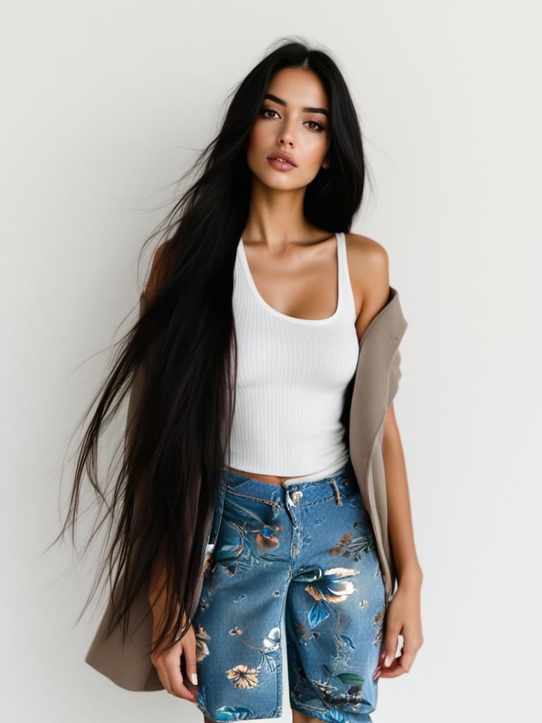 High Waist Straight Leg Jeans Vintage Floral Print Denim on model