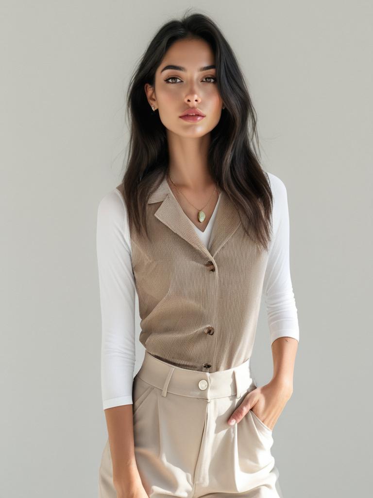 Casual Single-breasted Blazer Lapel Corduroy Vest Jacket on model